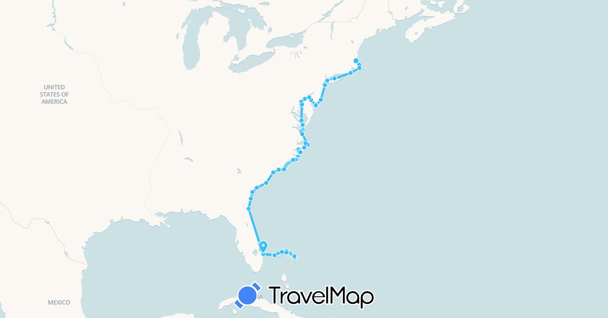 TravelMap itinerary: driving, boat in Bahamas, United States (North America)