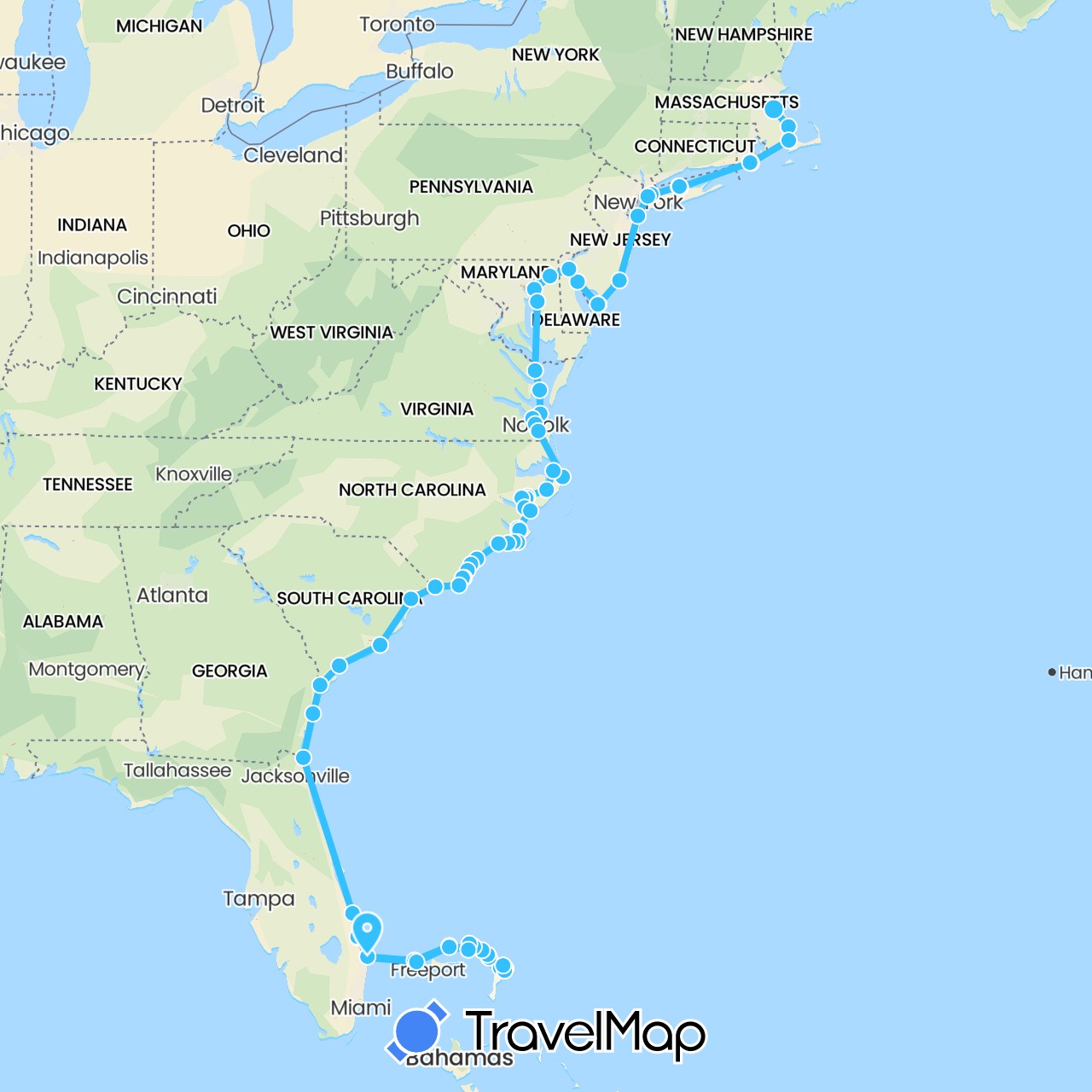 TravelMap itinerary: driving, boat in Bahamas, United States (North America)